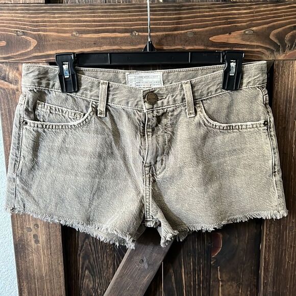 Current Elliott The Boyfriend Short Distressed Denim Olive Green Gray - Picture 1 of 12
